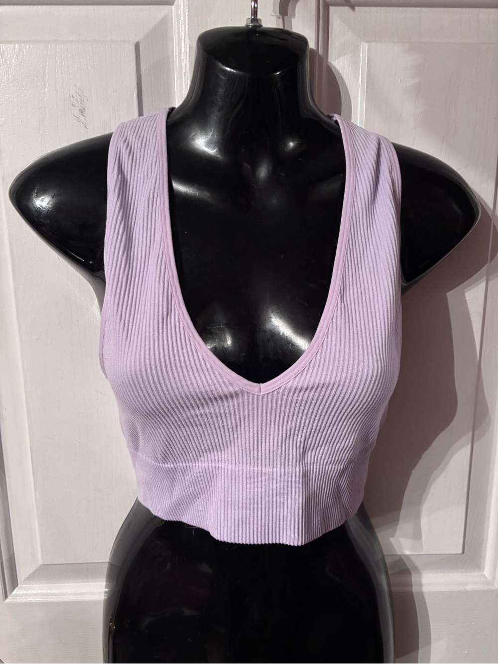 Garage Lilac Ribbed V-Neck Crop Tank Top
